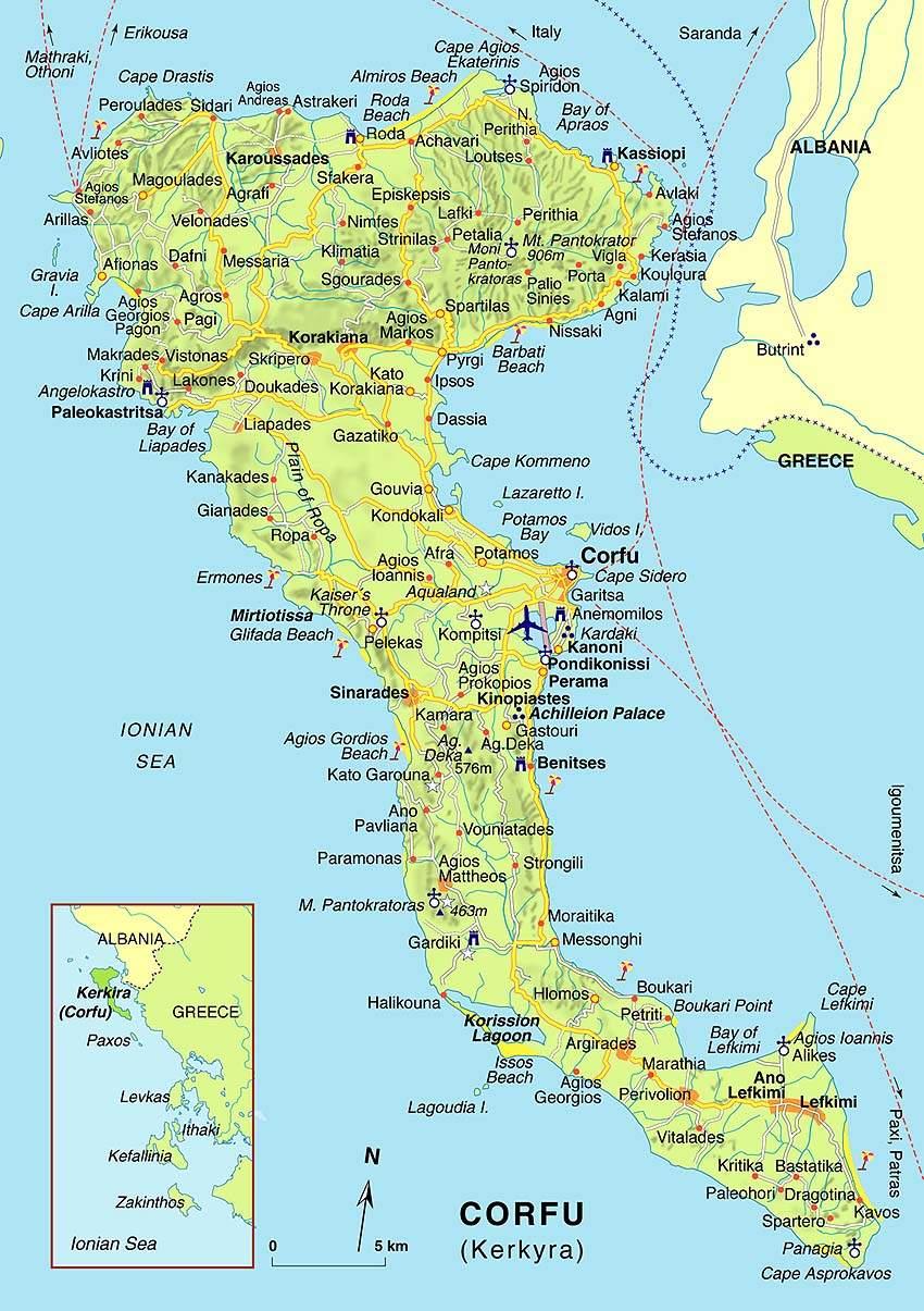 Corfu Griekenland kaart - Kaart van Corfu, Griekenland (Zuid-Europa
