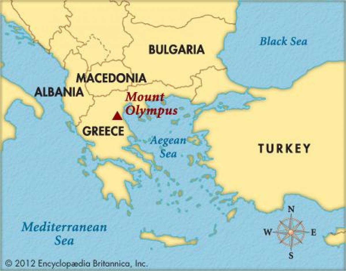 kaart van de berg Olympus in Griekenland
