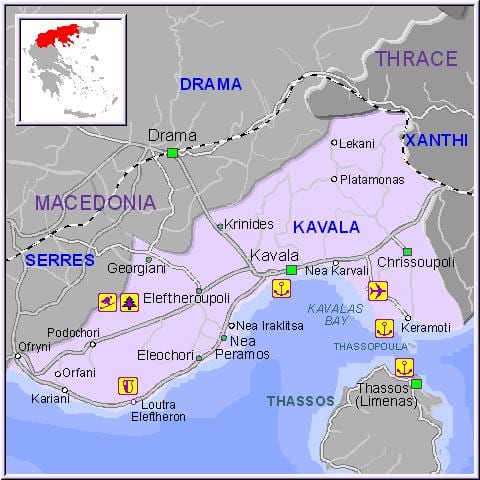 kaart Griekenland Kavala