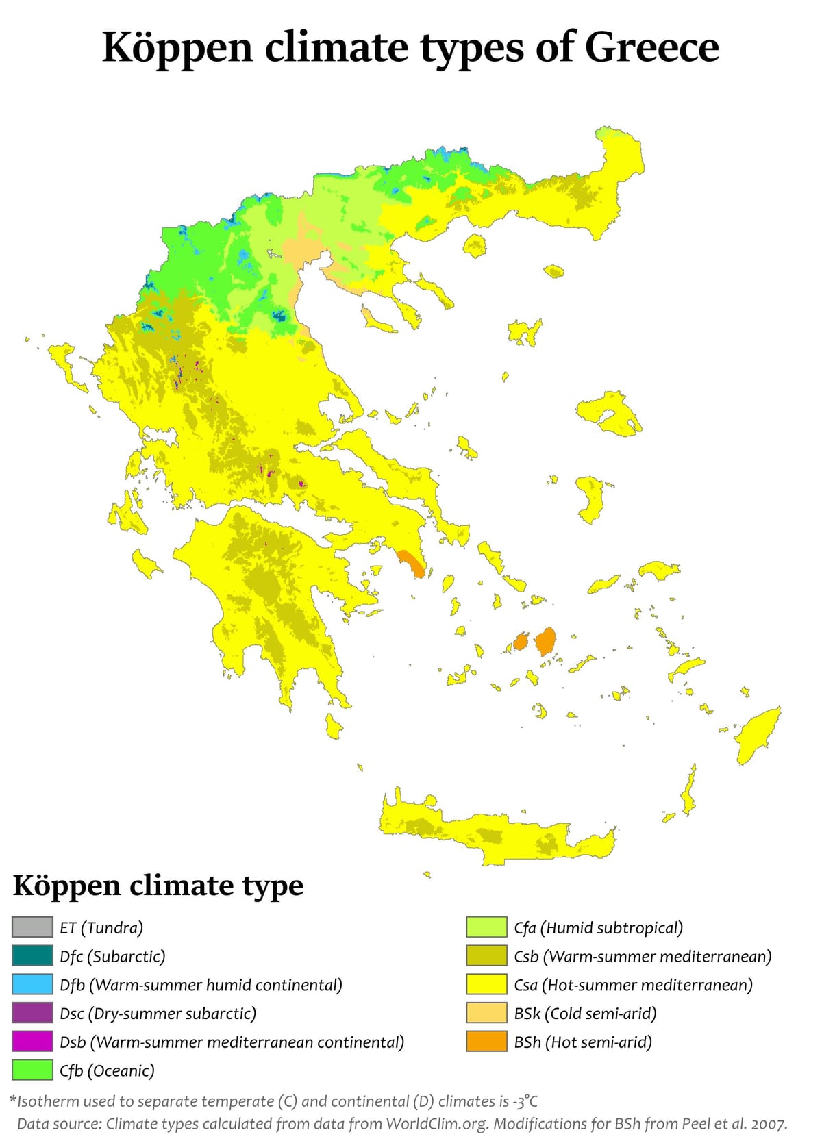 klimaat kaart van Griekenland