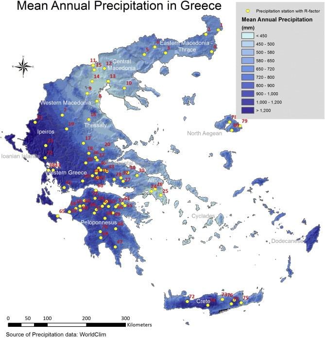 Hellas regen kaart