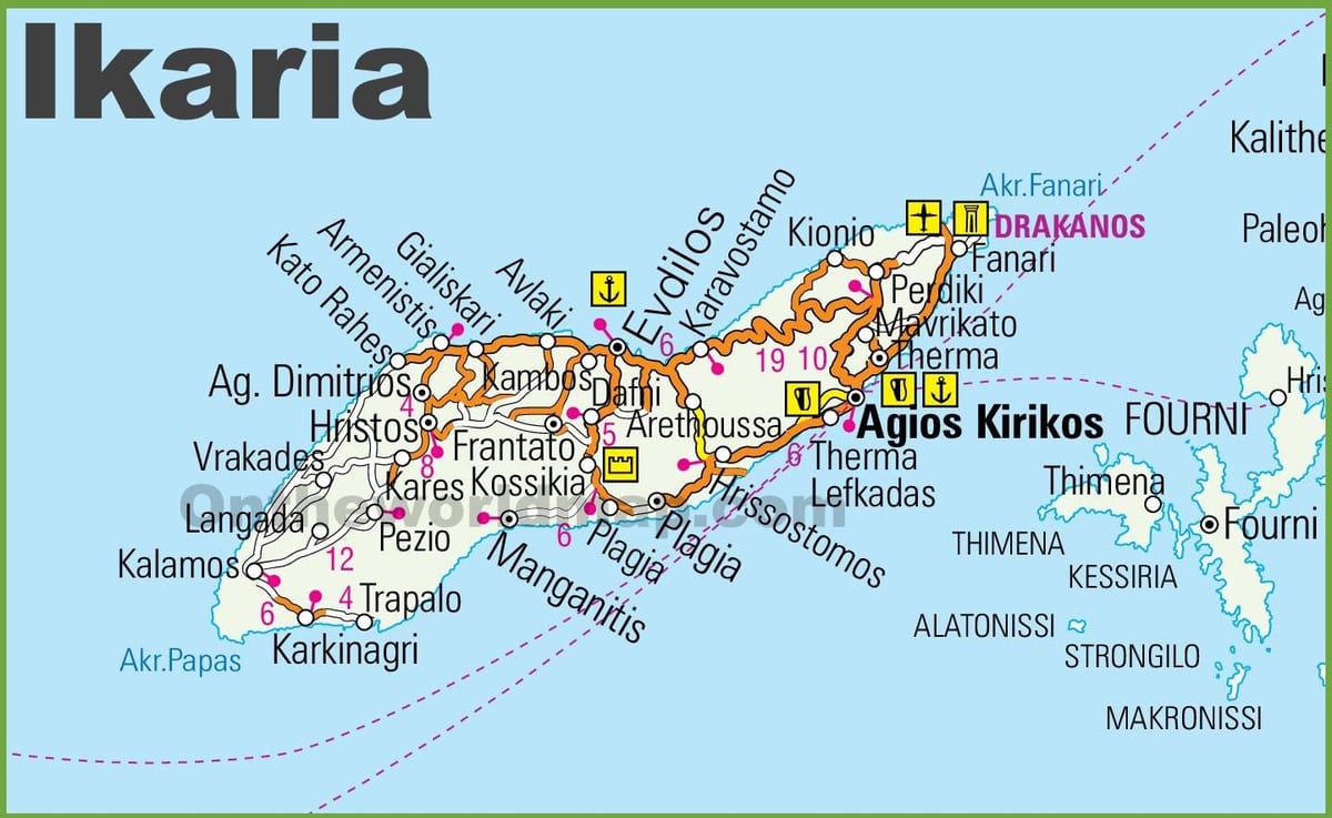 kaart van Ikaria Griekenland