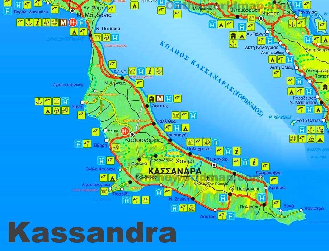 kaart van kassandra Griekenland