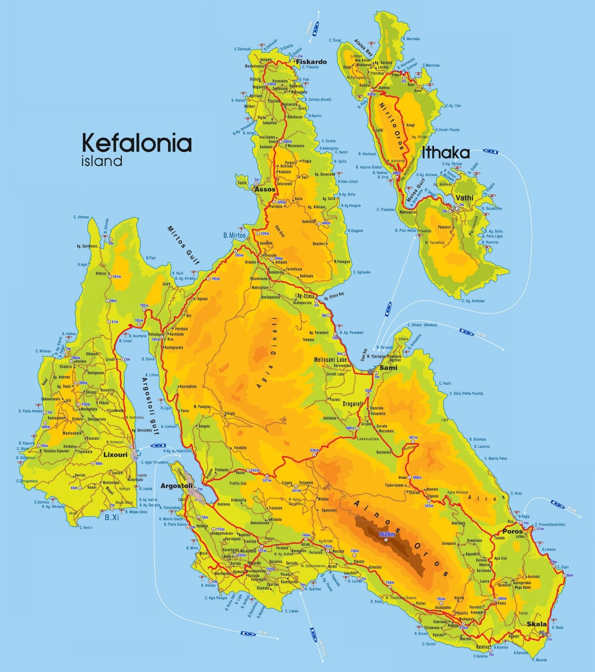 kaart Kefalonia Griekenland
