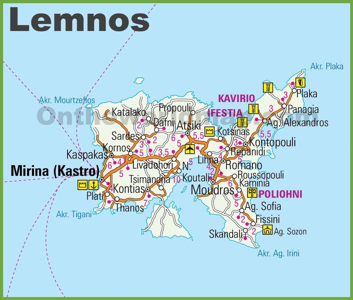 Lemnos kaart Griekenland
