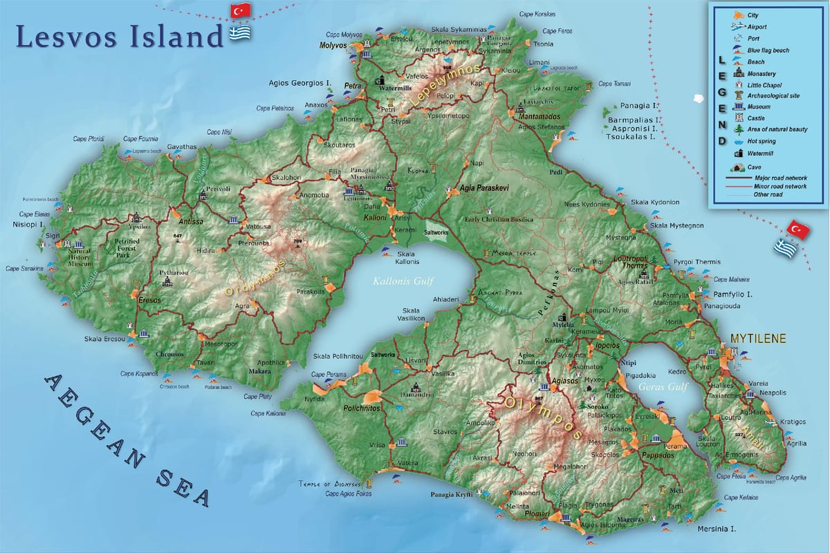 kaart van Lesbos, Griekenland