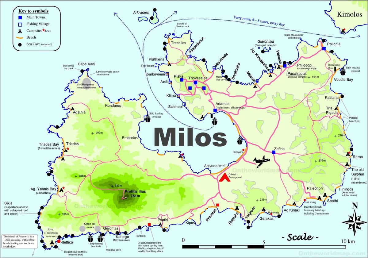 kaart van milos, Griekenland