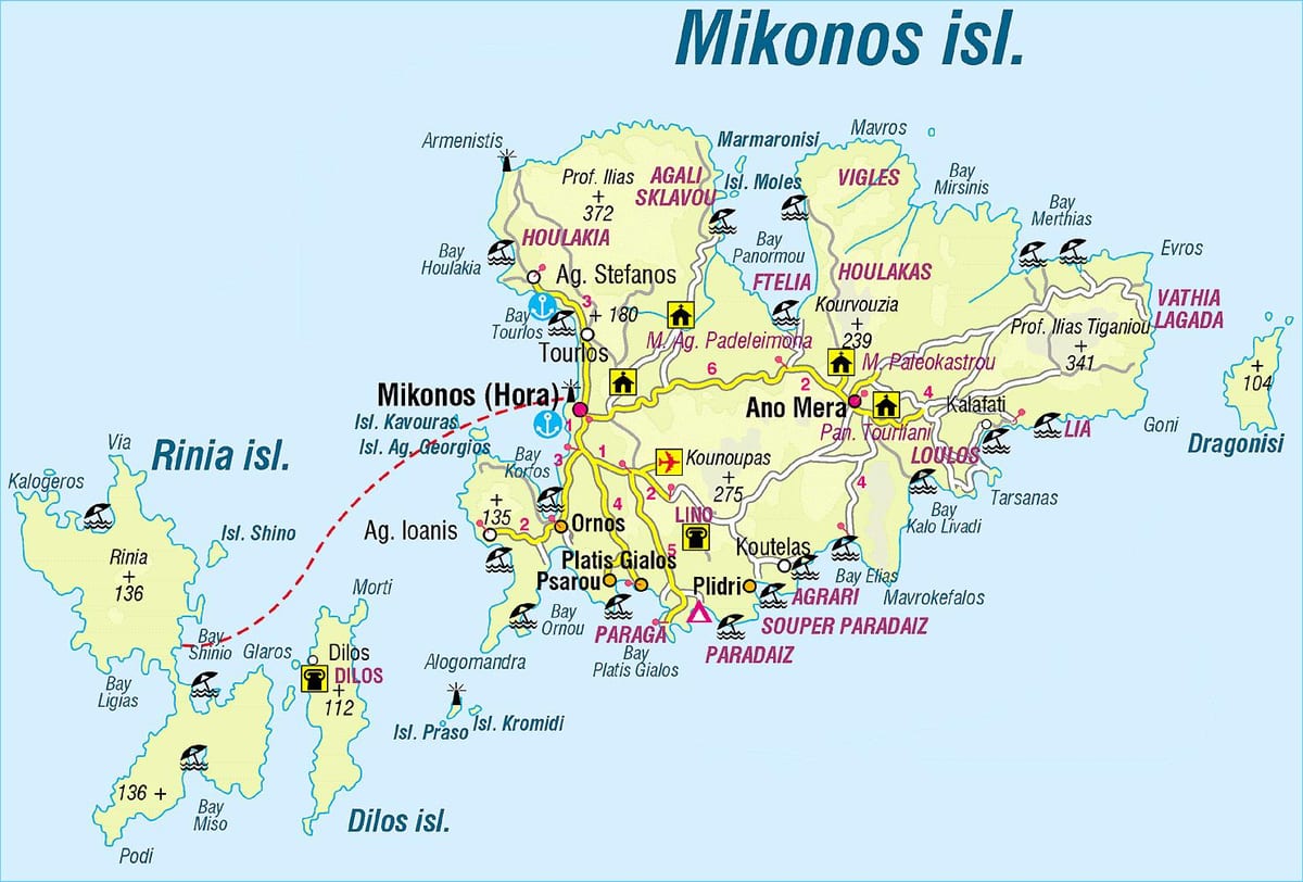 kaart van Mykonos-Griekenland