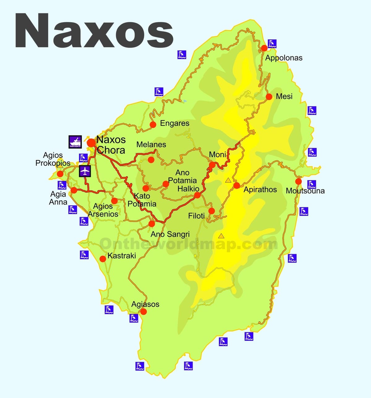 kaart Naxos Griekenland