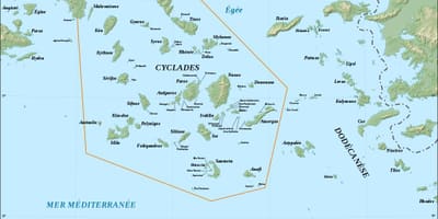 Kaart van de griekse Cycladen eilanden