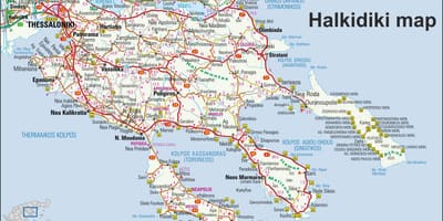 Kaart van Griekenland Chalkidiki