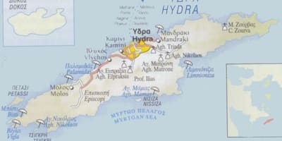 Kaart van Hydra Griekenland