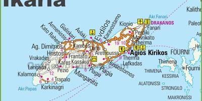 Kaart van Ikaria Griekenland