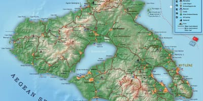 Kaart van Lesbos, Griekenland